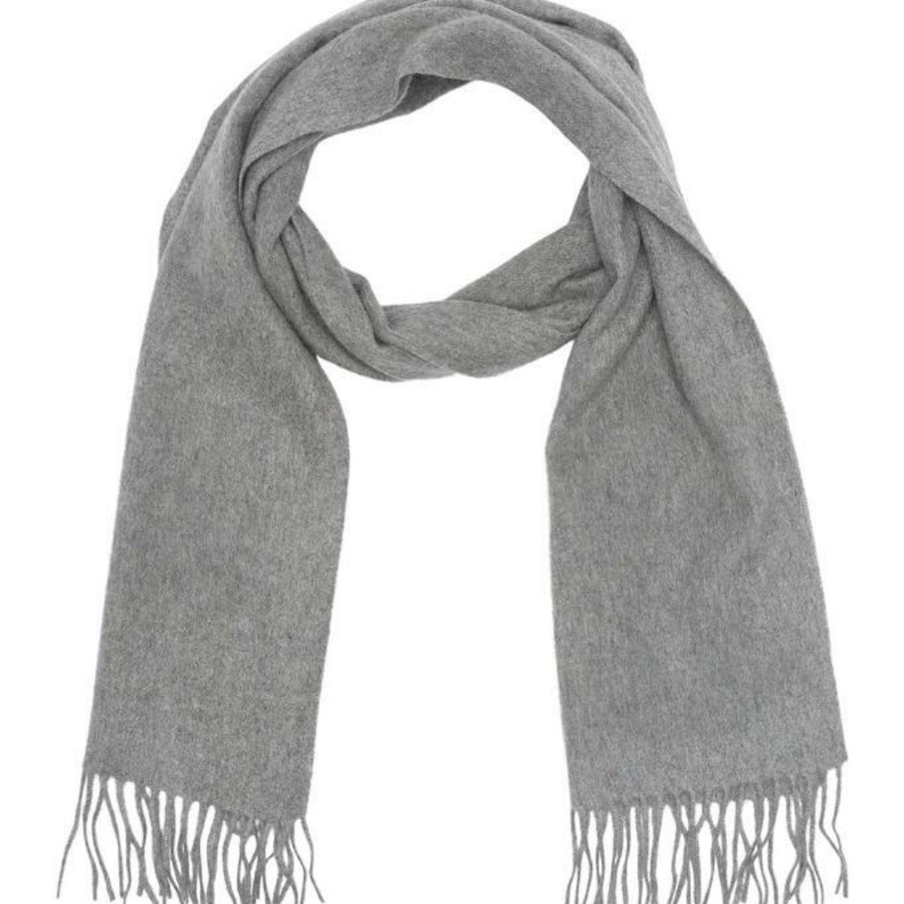 $198 - Qi Unisex Cashmere Light Grey Double Faced Fringe Scarf 70" L x 14" W